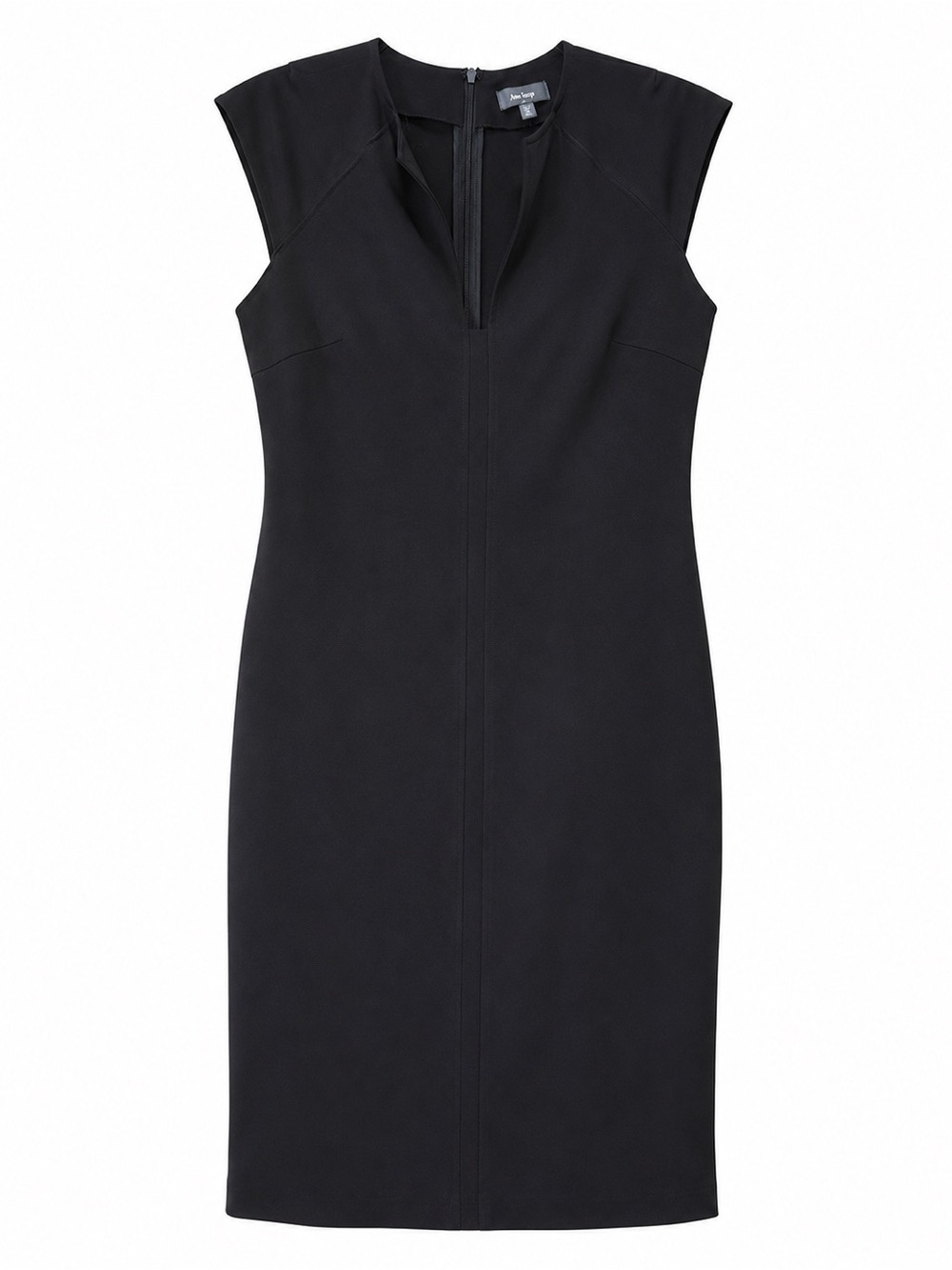 Neiman Marcus Black Cap-Sleeve Sheath Midi Dress